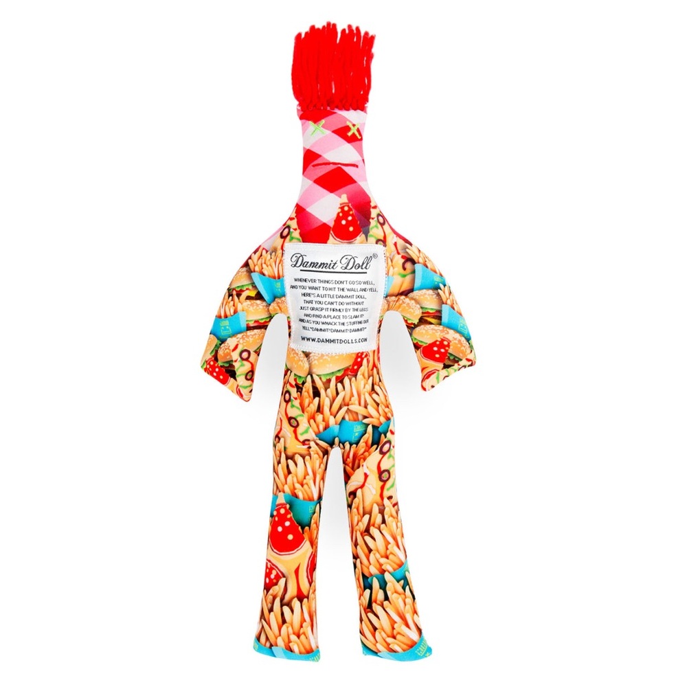 The Junk Food Dammit Doll. Limited Edition - Colorful Fast Food Pattern Red Hair